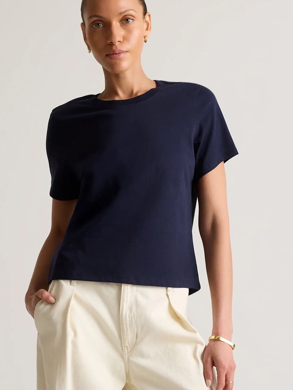 NWT Quince 100% cotton crew neck boxy tee deep navy large